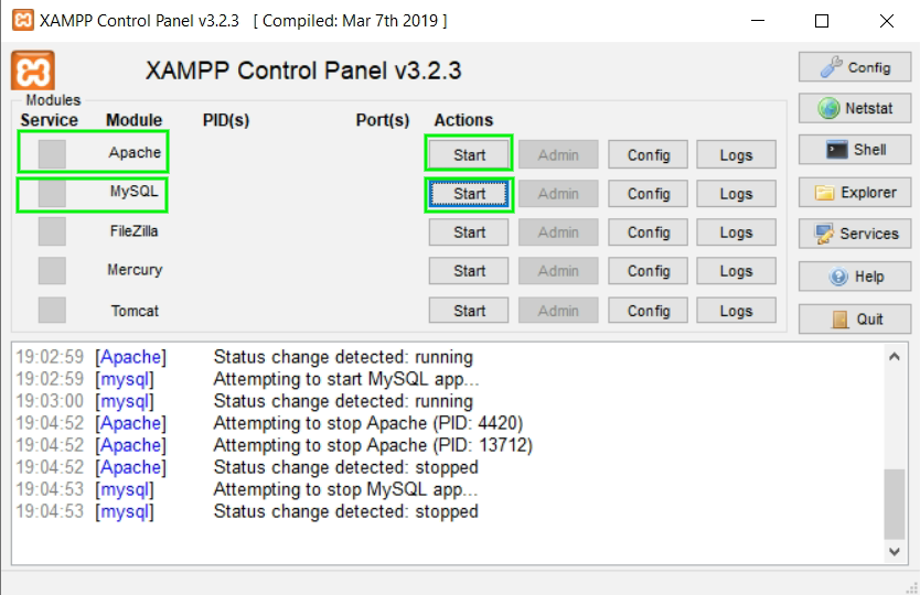 XAMPP Control Panel