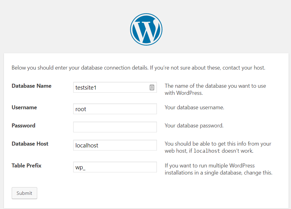 WordPress database connection for how to create WordPress site using XAMPP